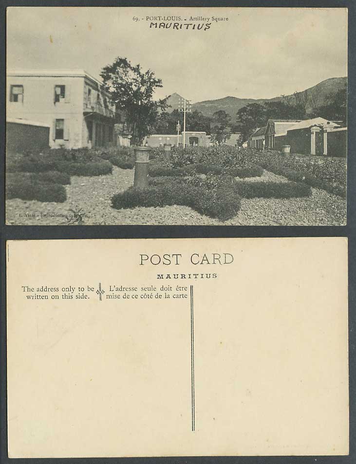 Mauritius Old Postcard Port Louis Artillery Square Gardens Mountains E. Yidal 69