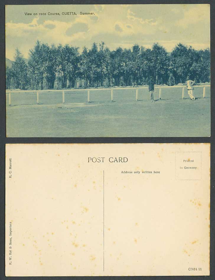 Pakistan Old Postcard Quetta View on Race Course Horse Racecourse, Summer, 2 Men