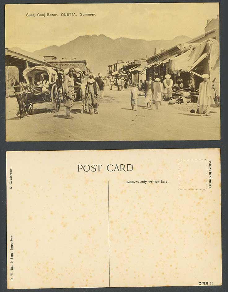 Pakistan Old Postcard Quetta Suraj Gonj Bazar Market Street Scene Soldier Police