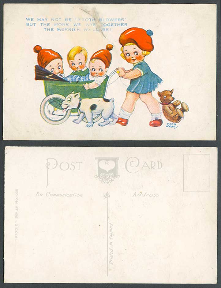 Dora Dean Old Postcard Bonzo Dog Puppy Teddy Bear, Children Babies Froth Blowers