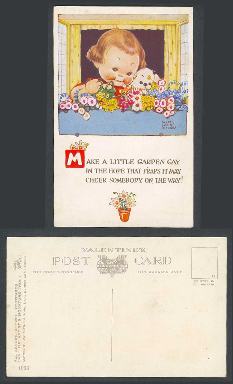 MABEL LUCIE ATTWELL Old Postcard Make Garden Gay, Cheer Somebody on The Way 1003