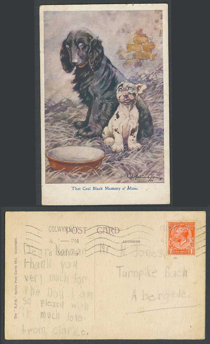BONZO Dog GE Studdy 1928 Old Postcard Irish Setter Coal Black Mammy o' Mine 1011