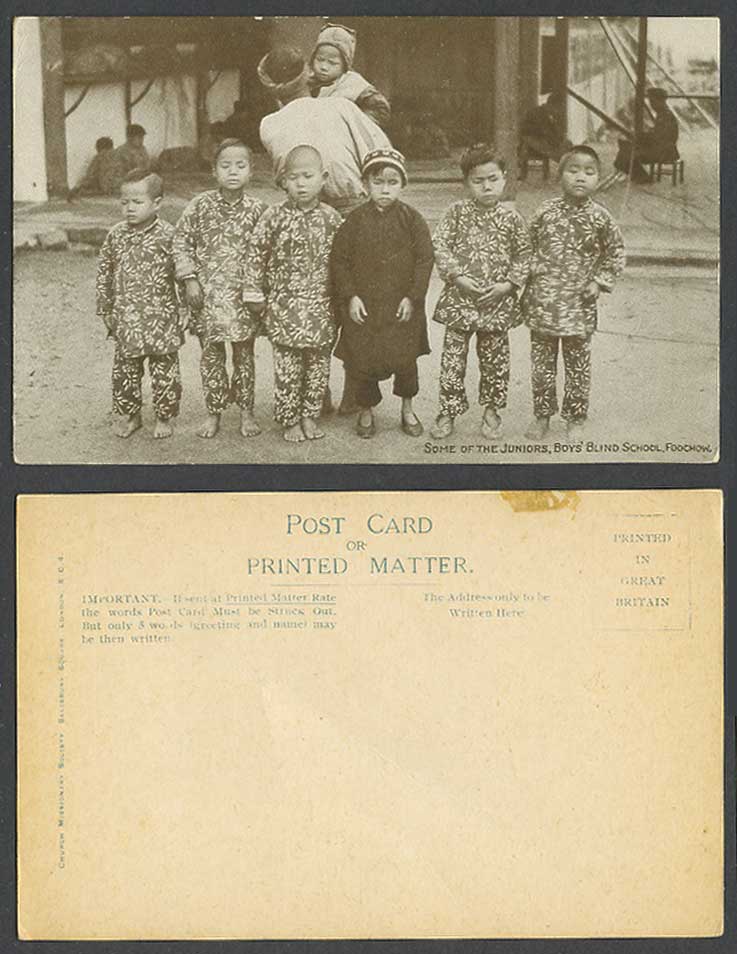 China Old Postcard Some Juniors Boys' Blind School FOOCHOW Chinese Children Baby
