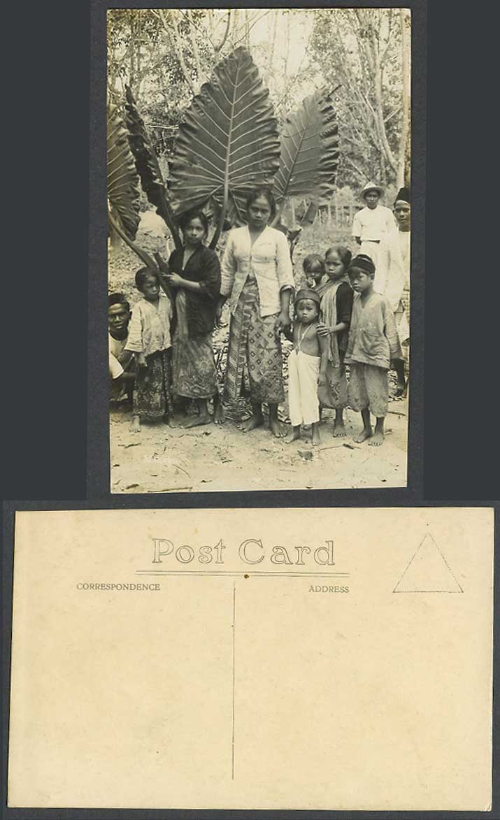 Singapore Old Real Photo Postcard Malays Malay Family, Woman Children Boys Girls
