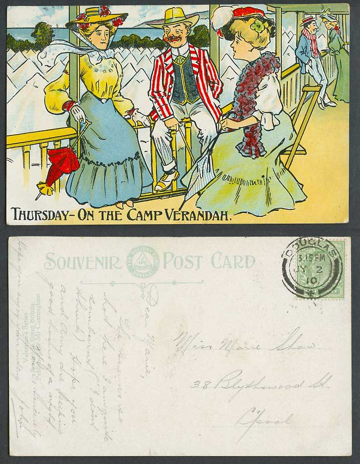 Thursday On The Camp Verandah Glamour Ladies Women Comic Humor 1910 Old Postcard