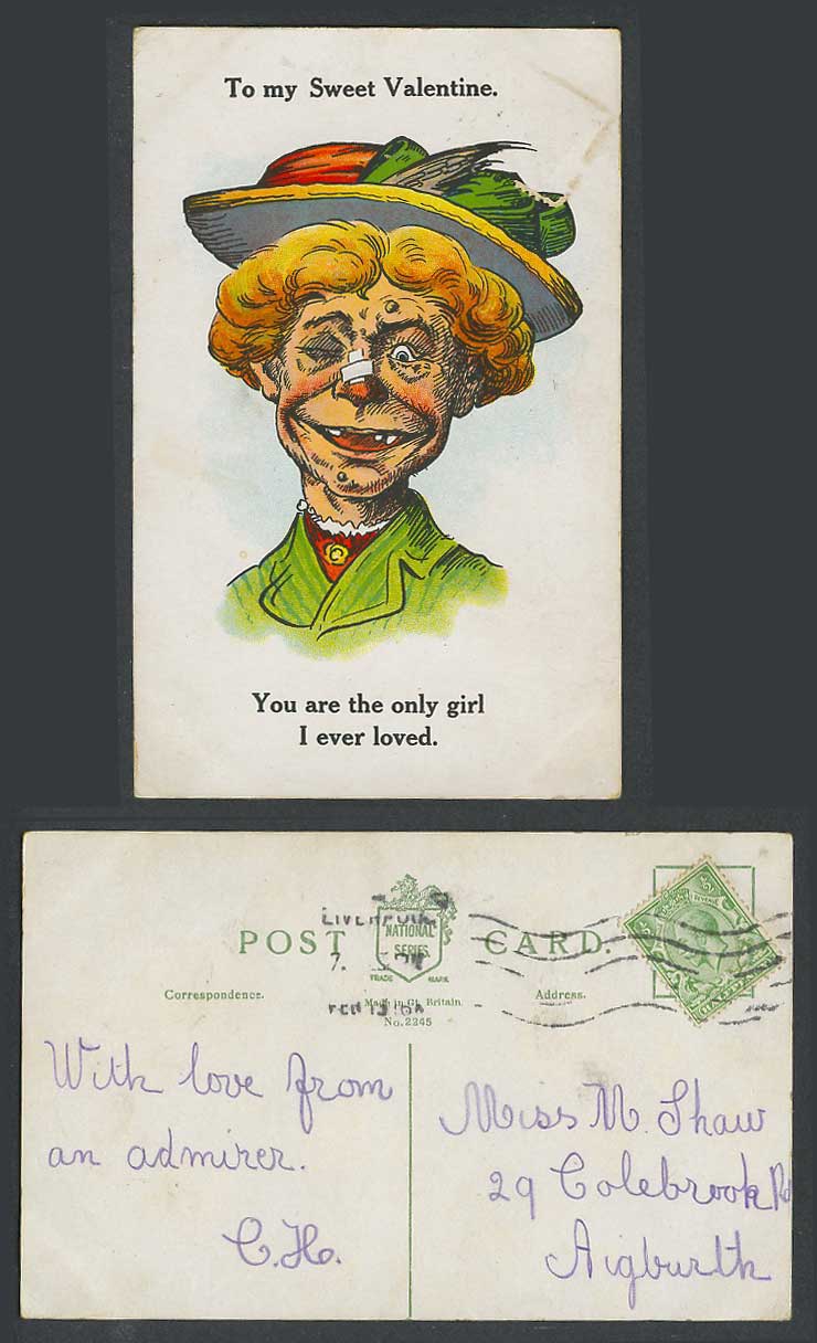 To my sweet Valentine You are the only girl I ever loved Woman 1916 Old Postcard