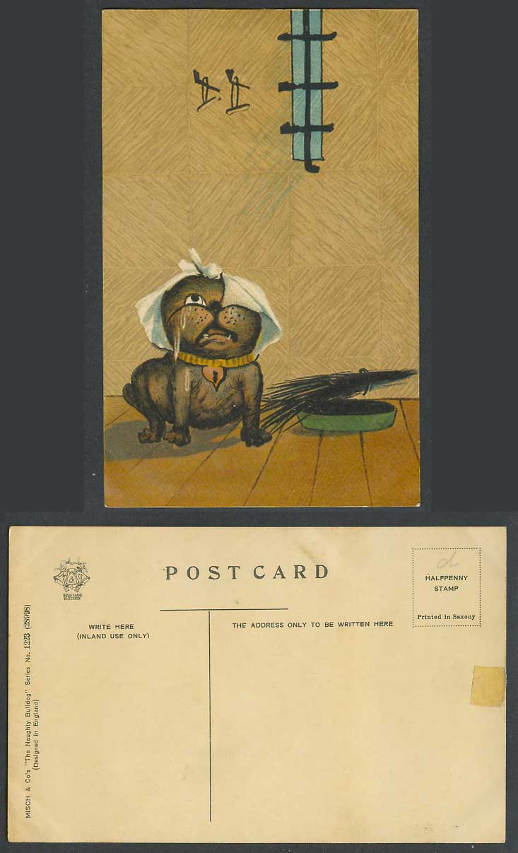 Bulldog Bull Dog Crying, Sausages Gone, The Naughty Bulldog Series Old Postcard