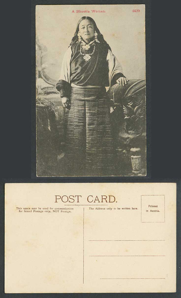 TIBET China India Old Postcard Bhootia Buthia Bhutia Woman Tibetan Costumes 4420
