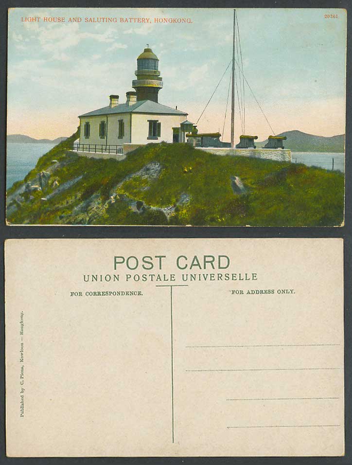 Hong Kong China Old Colour Postcard Waglan Island Lighthouse & Saluting Battery