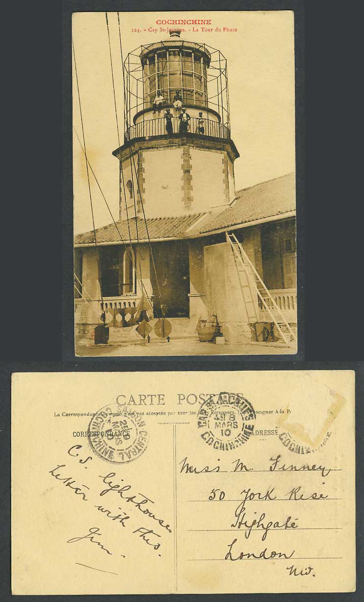 Indo-China 1910 Old Postcard Cap St-Jacques Lighthouse Tour du Phare Cochinchine