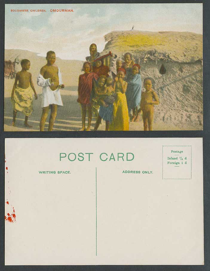 Sudan Old Colour Postcard Sudanese Children Omdurman Little Boys Girls Baby Hill