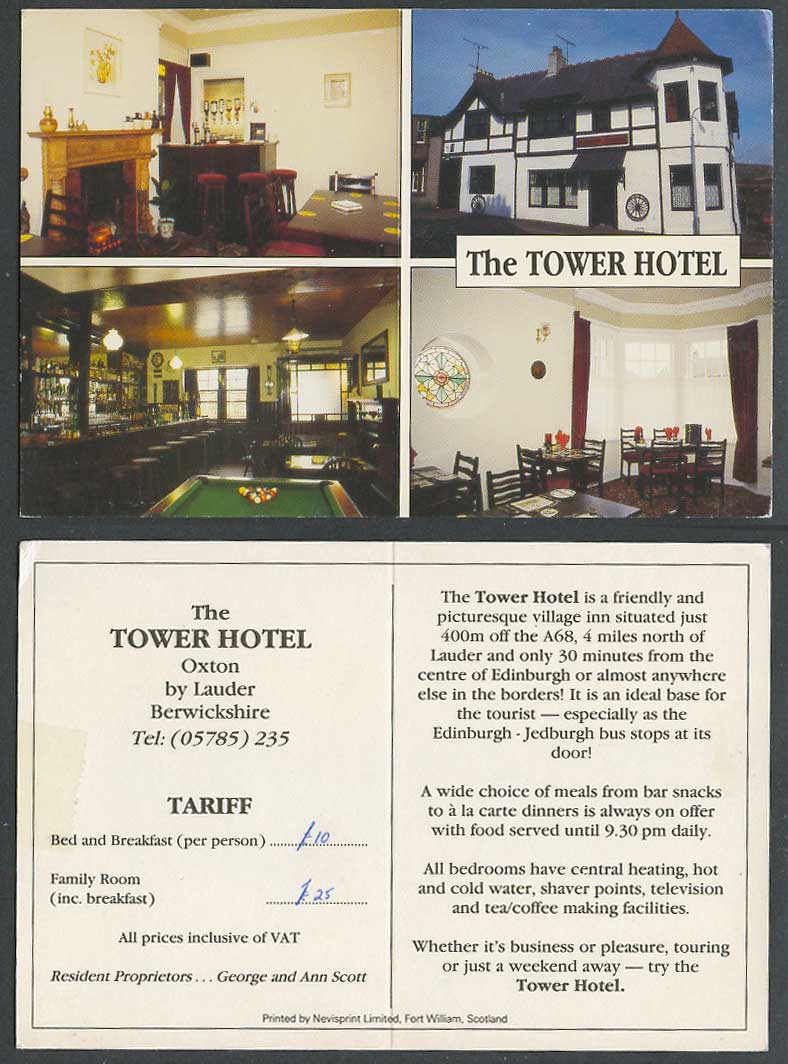 The Tower Hotel Village Inn Oxton by Lauder Berwickshire Pool Table Bar Postcard