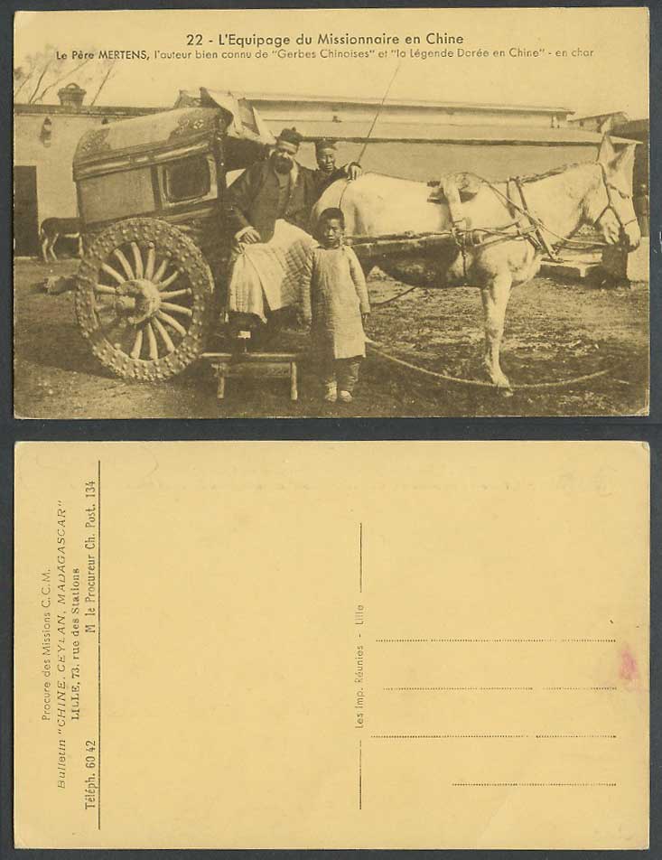 China Old Postcard Missionary Father Mertens Author Chinese Donkey Mule Cart Boy