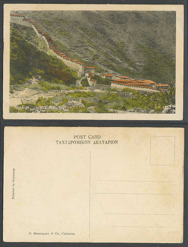 TIBET China Old Tinted Postcard SIKKIM WALL at YATUNG Tibetan Himalaya Mountains