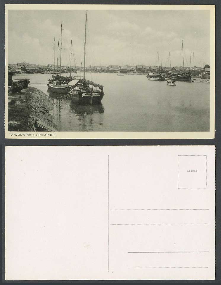 Singapore Old Postcard Tanjong Rhu, Native Boats Sampans, Malay Village Houses