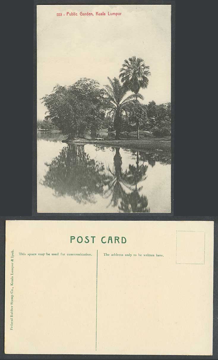 Malaya Kuala Lumpur Public Garden Palm Trees Lake or River Panorama Old Postcard