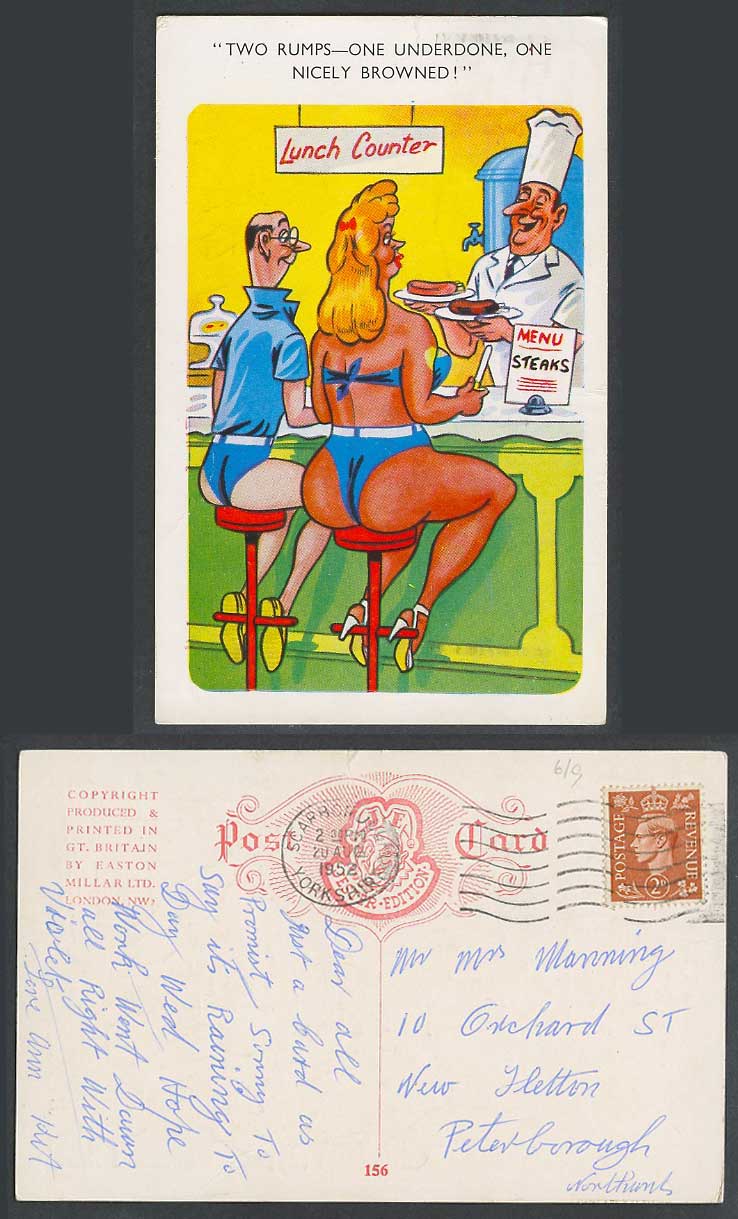 2 Rumps, One underdone 1 nicely browned, Lunch Counter, Steaks 1952 Old Postcard