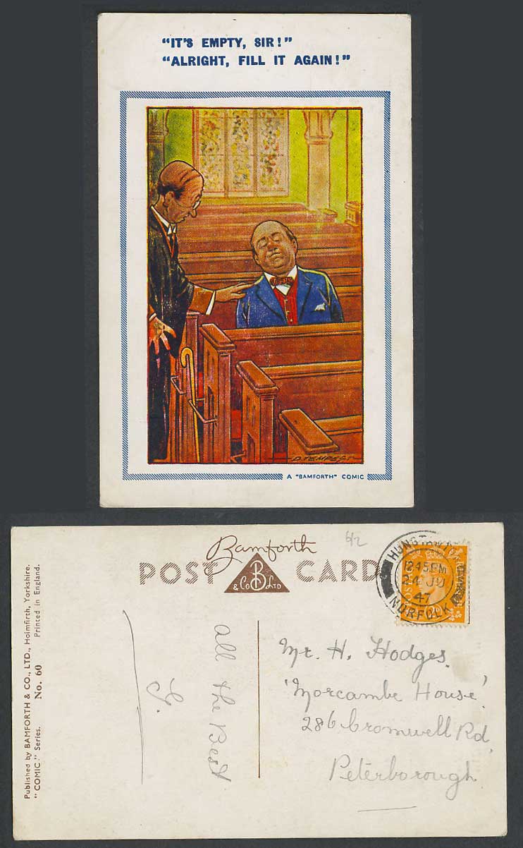D. Tempest 1947 Old Postcard It's Empty Sir Alright Fill it again! Church Priest