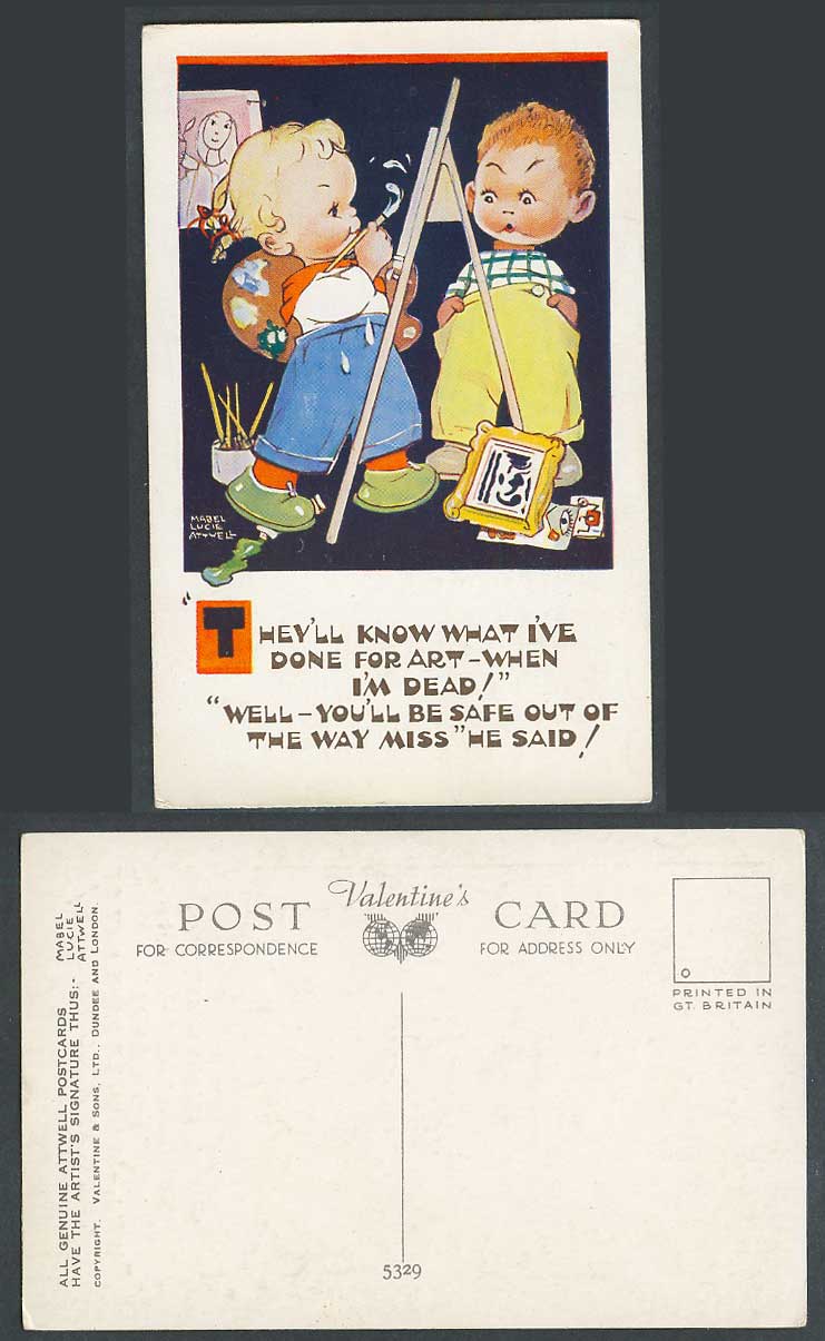 MABEL LUCIE ATTWELL Old Postcard They Know What I've Done for Art When Dead 5329
