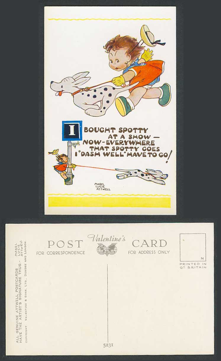 MABEL LUCIE ATTWELL Old Postcard Dalmatian Dog Puppy, Bought Spotty at Show 5231