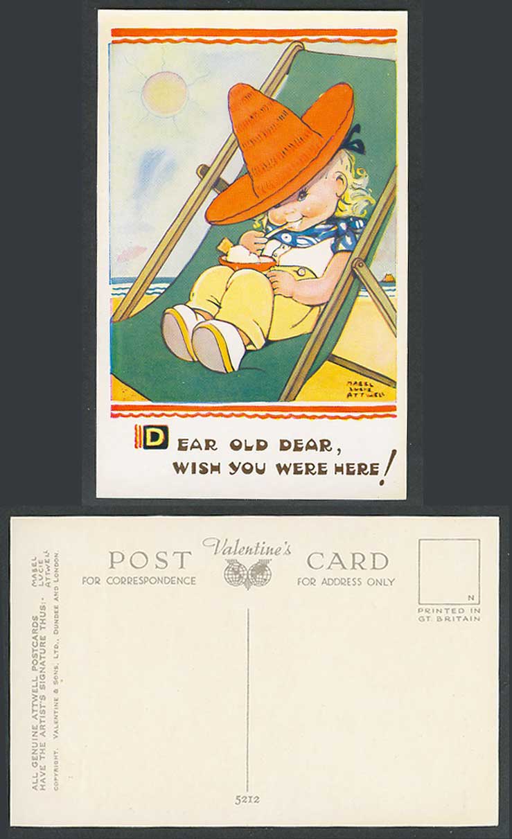 MABEL LUCIE ATTWELL Old Postcard Dear Old Dear Wish You Were Here Ice Cream 5212
