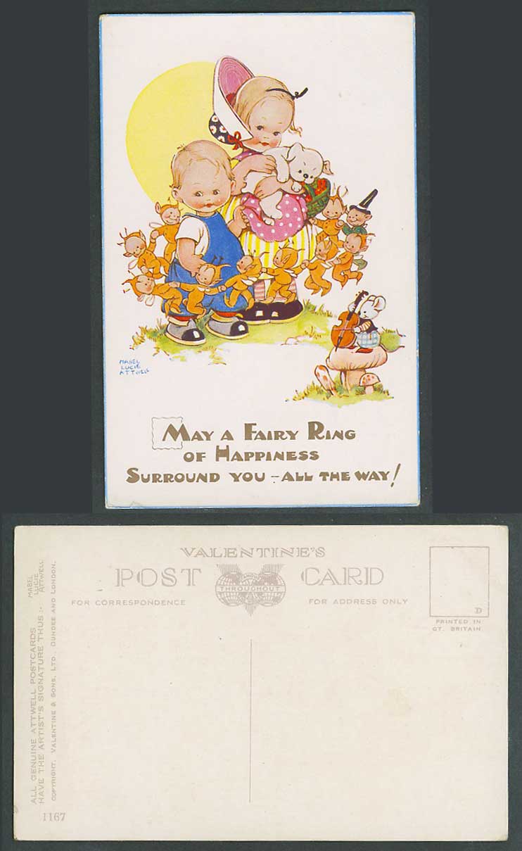MABEL LUCIE ATTWELL Old Postcard Fairies, Fairy Ring Happiness Surround You 1167