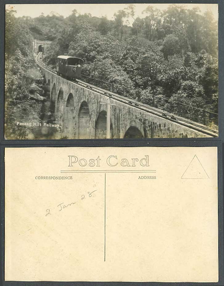 Penang Hill Railway, Tunnel, Bridge, Tram Train Jan 1928 Old Real Photo Postcard