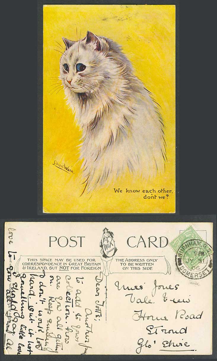Louis Wain Artist Signed Cat Kitten We Know Each Other Dont We 1906 Old Postcard