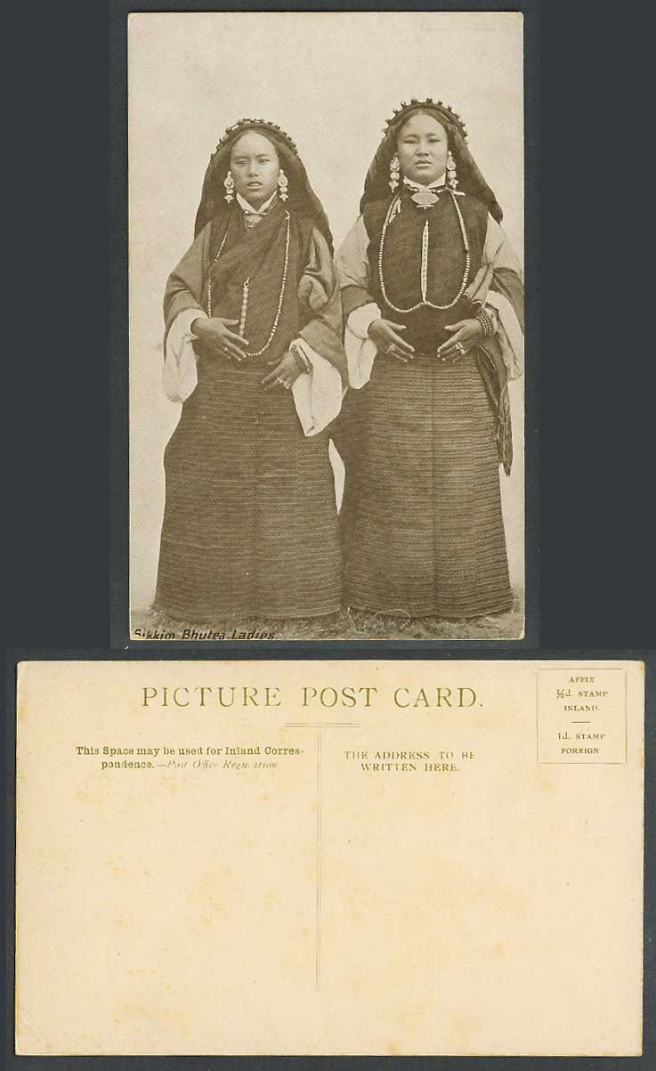 TIBET China Old Postcard Sikkim Bhutea Bhutia Ladies Women Girl Tibetan Costumes