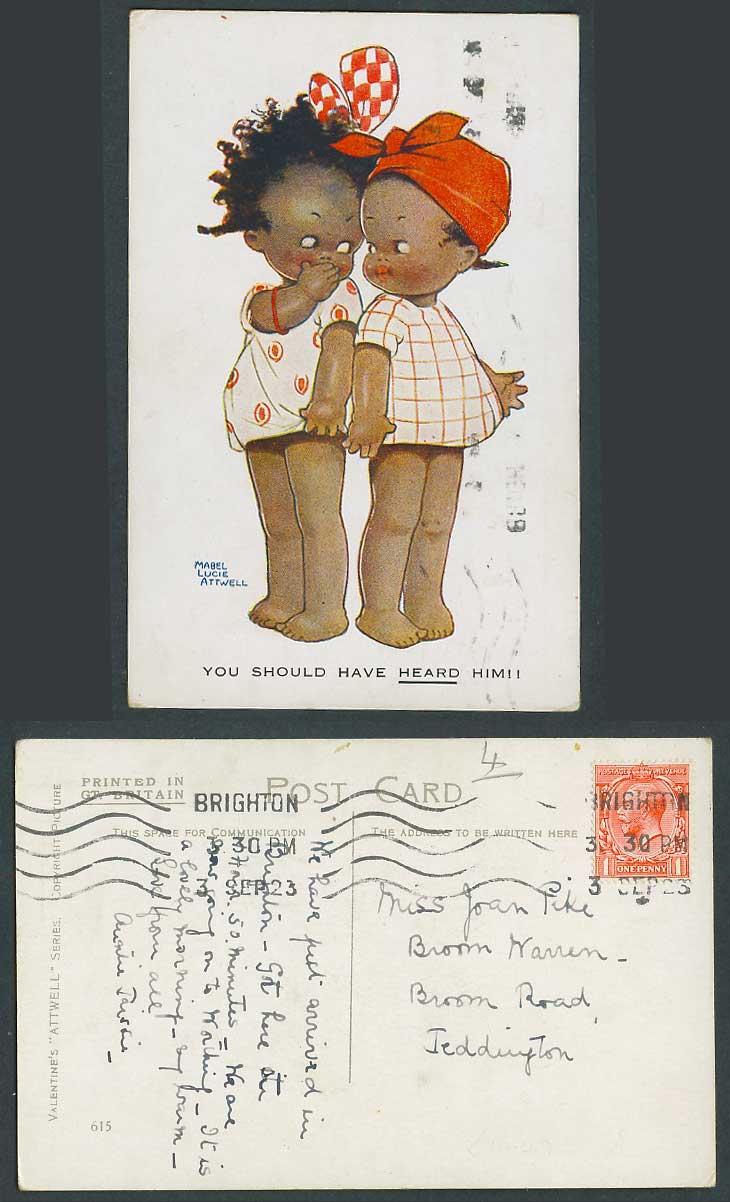 MABEL LUCIE ATTWELL 1923 Old Postcard Black Girls You Should Have Heard Him! 615