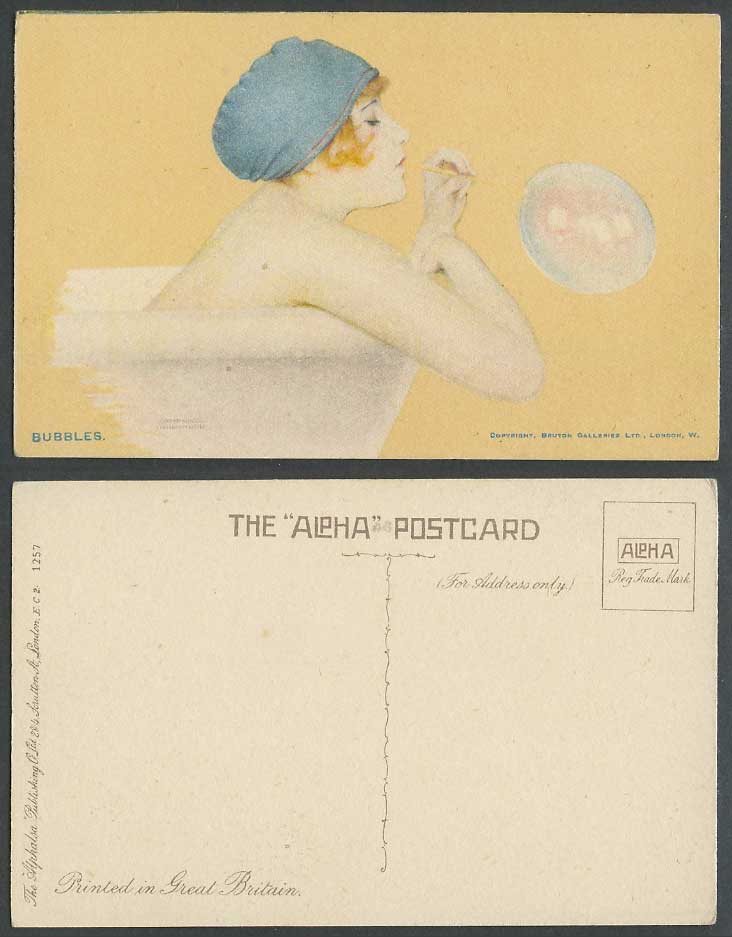 Raphael Kirchner Old Postcard Bubbles Glamour Woman Lady Girl Taking a Bath, Cap