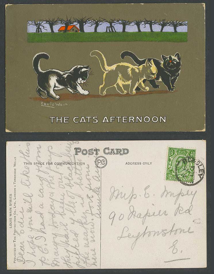 Louis Wain Artist Signed Black Cats Kittens The Cats Afternoon 1912 Old Postcard