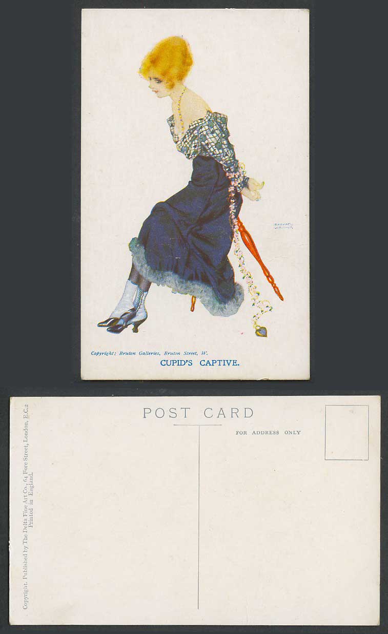 Raphael Kirchner Old Postcard Cupid's Captive Glamour Lady Woman Tied Up Fashion