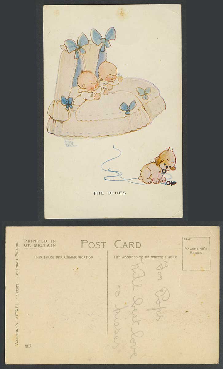 MABEL LUCIE ATTWELL Old Postcard The Blues Twins Twin Babies Dog and Dummies 807