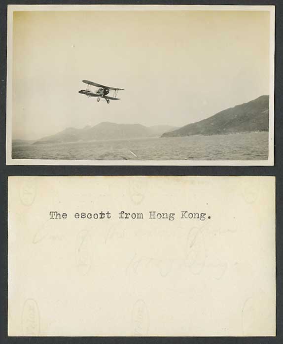 Hongkong Old Small Real Photo, The Escort from Hong Kong Biplane Aeroplane Plane