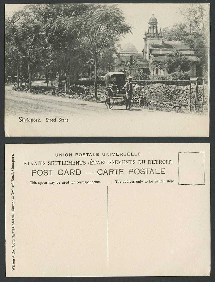Singapore Old Postcard Street Scene, Rickshaw and Native Coolie, Wilson & Co.