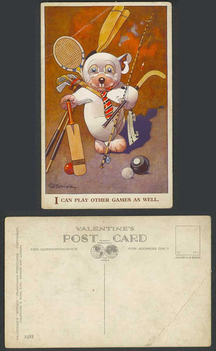 BONZO DOG G.E. Studdy Old Postcard I Can Play Other Games as Well. Cricket 2388