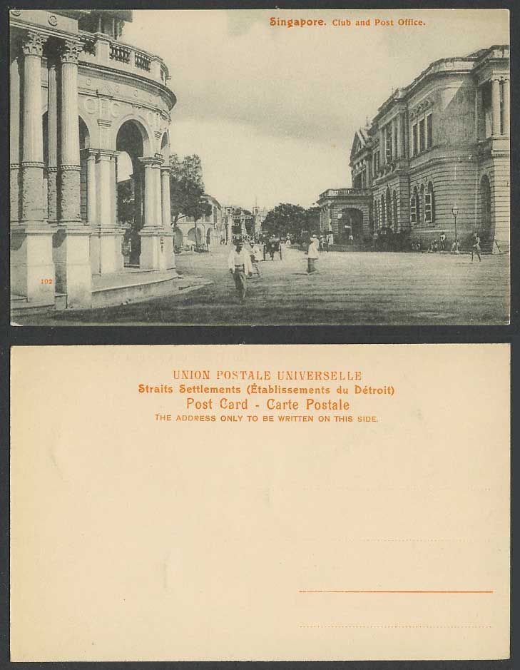 Singapore Club & General Post Office Old Postcard Native Street Scene G.P.O. GPO