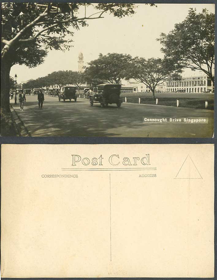 Singapore Old R Photo Postcard Connaught Connought Drive Street Scene Motor Cars