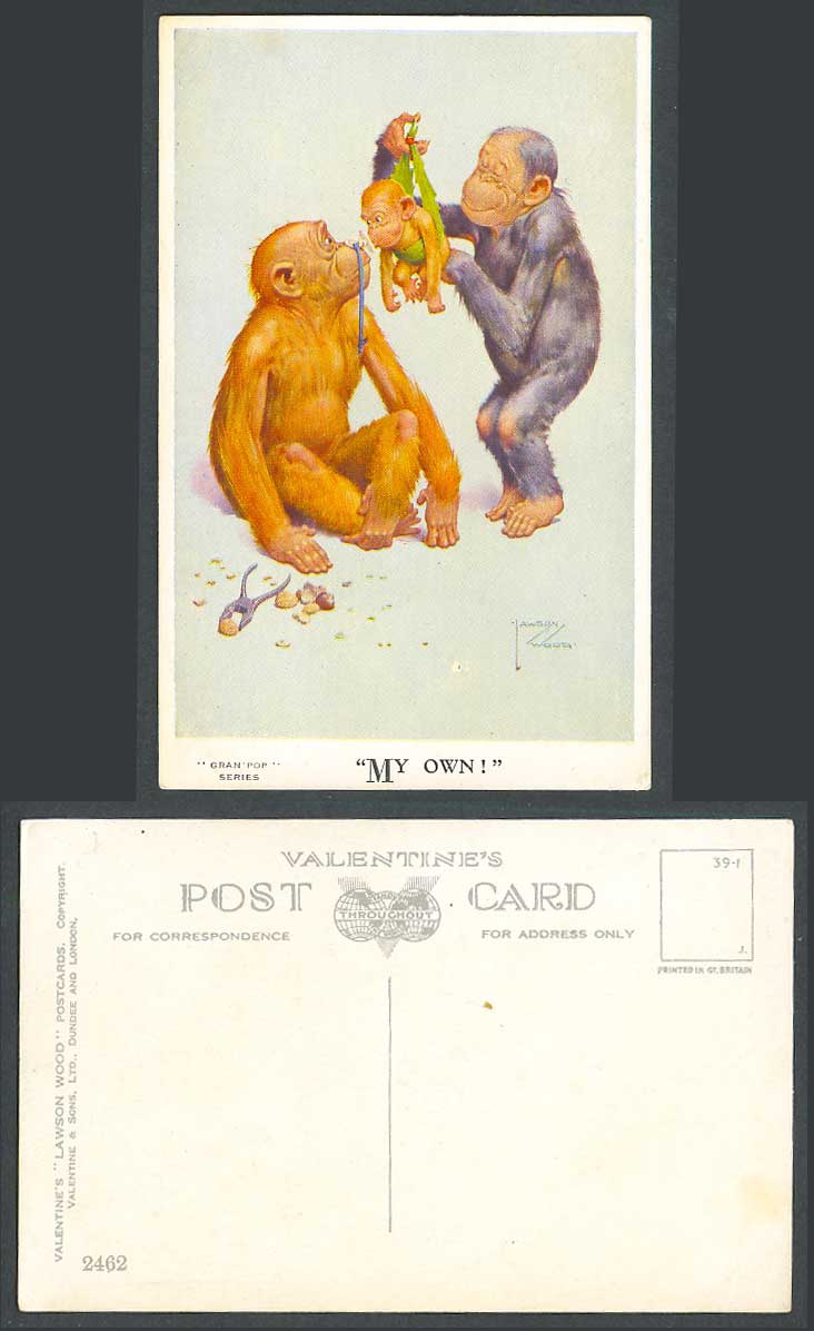 Lawson Wood Old Postcard Gran-Pop Series My Own! Chimpanzee Cub Monkey Baby 2462