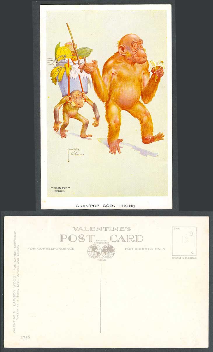Lawson Wood Old Postcard Gran'Pop Step on it Horace Chimpanzee Monkeys 2756