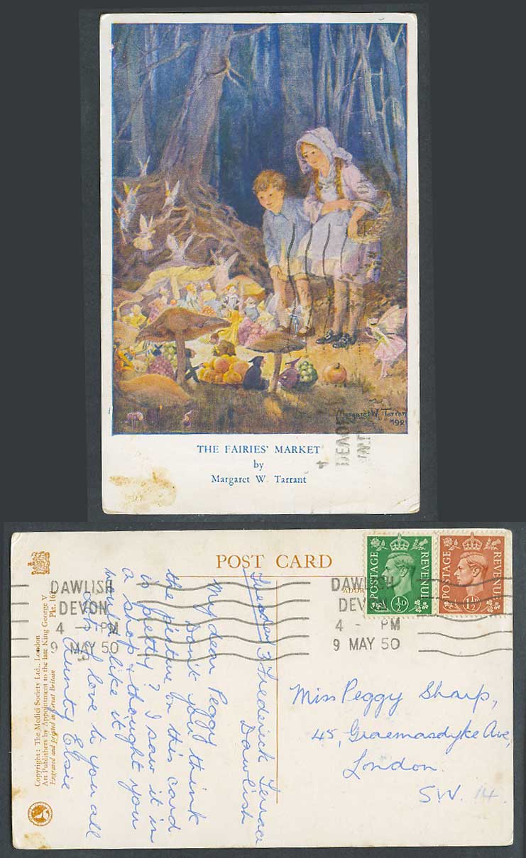 Margaret W. Tarrant 1950 Old Postcard The Fairies' Market Fairy Hours Series Boy