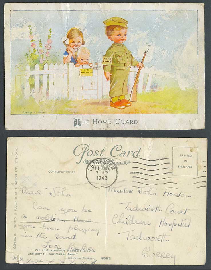 The Home Guard Boy Soldier Gun Homestead Children Comic Humour 1943 Old Postcard