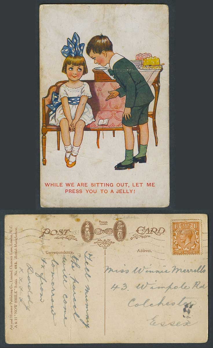 AH Now Smile While we are sitting out, let me press you to a jelly! Old Postcard