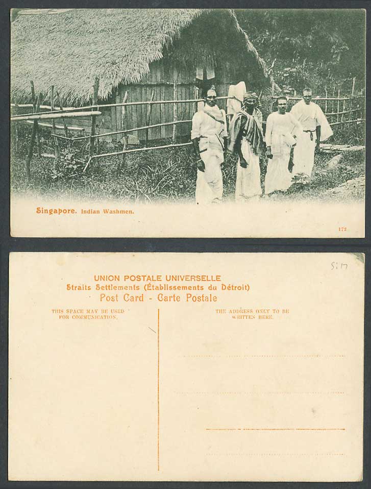 Singapore Old Postcard Indian Hindu Washmen Dhobies Native House Hut Ethnic Life