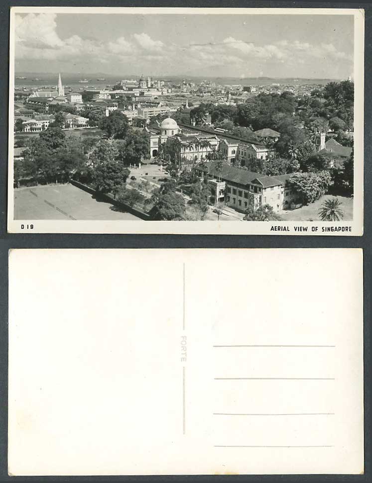 Singapore, Aerial View Old Real Photo Postcard Street Scene Harbour Boats Church