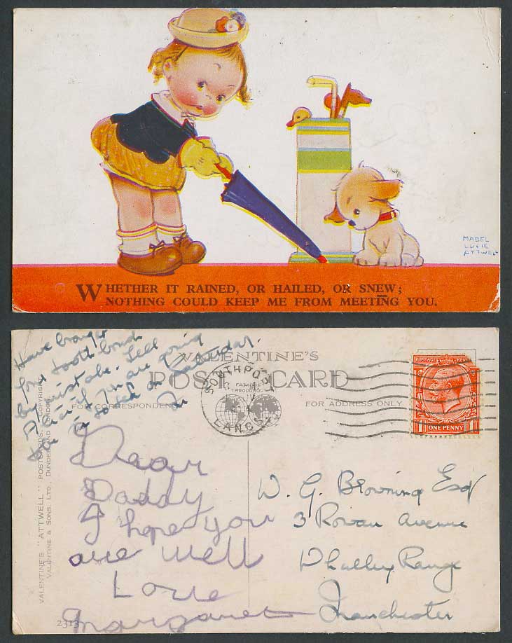 MABEL LUCIE ATTWELL 1934 Old Postcard Girl Nothing Keep Me from Meeting You 2313