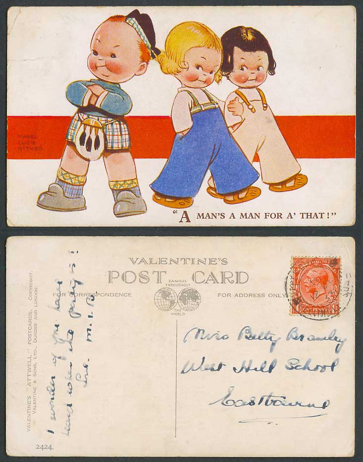 MABEL LUCIE ATTWELL 1933 Old Postcard Scottish Boy A Man's A Man For A That 2424