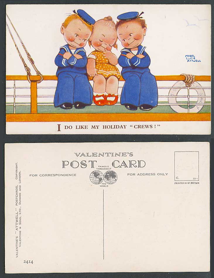 MABEL LUCIE ATTWELL Old Postcard I Like My Holiday Crews! S.S. Spacey Sally 2414