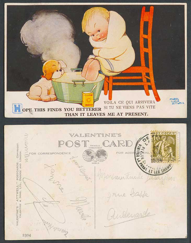 MABEL LUCIE ATTWELL 1934 Old Postcard Colmans Mustard Foot Bath This Find U 2304